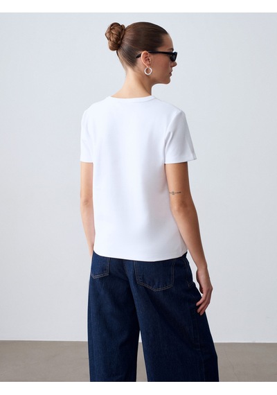 Dilvin 32779 Bisiklet Yaka T-shirt-beyaz