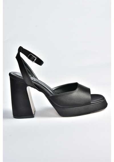 Fox Shoes Siyah Saten Kumaş Kalın Platform Topuklu Kadın Ayakkabı M570345604 Siyah