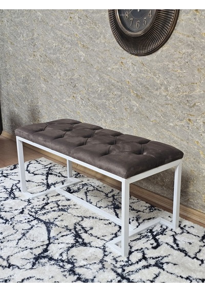 Zafir Beyaz Boyalı - L - Ayaklı 100 Cm X 38 Cm Oturak - Bench - Makyaj Taburesi - Makyaj Oturak Kahverengi