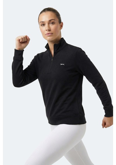Slazenger Maxıs I Kadın Dik Yaka Fermuarlı Siyah Sweatshırt Siyah