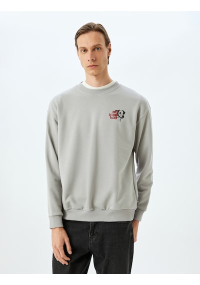 Koton Bisiklet Yaka Pamuk Karışımlı Oversize Uzun Kollu Hayvan Baskılı Sweatshirt Gri 5wam10228hk Gri