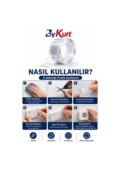 Sabitleme Bandı Çift Taraflı Nano Bant Güçlü Yapışkanlı Montaj
