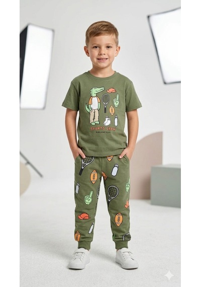 Name Baby & Kids Erkek Çocuk Timsah Baskılı Takım Luc-5441 Haki
