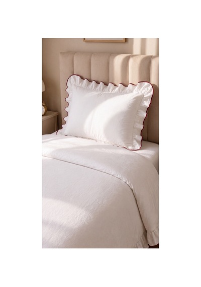 %100 Pamuk Overloklu Fırfırlı Tek Kişilik Nevresim Takımı Lastikli Çarşaflı 160x200 Cm Bordo - 904799828 Bordo