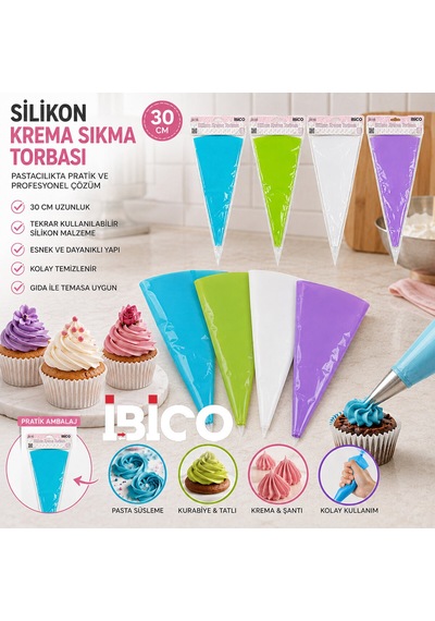 Silikon 30cm Tekli Krema Sıkma Torbası Krem