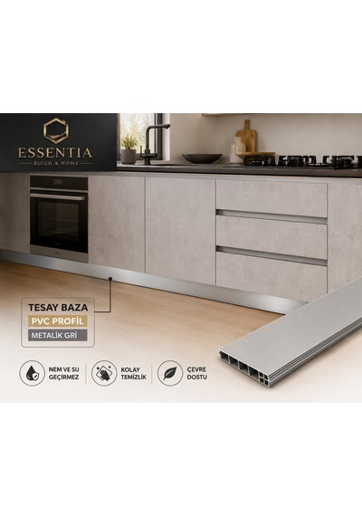 Tesay Pvc Baza Profili 12 Cm Metalik Gri 80 Cm Mutfak Dolabı Süpürgelik Profili