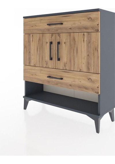 Arges Şifonyer 2 Raflı 2 Çekmeceli 2 Kapaklı 88x30x96 Antrasi... Antrasit