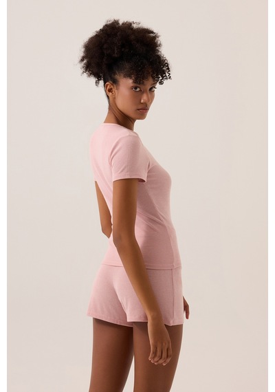 Los Ojos X Ece Pembe Modal Kumaşlı Kısa Kollu Şortlu Pijama Takımı Ribbed Pj4 Pembe Pembe