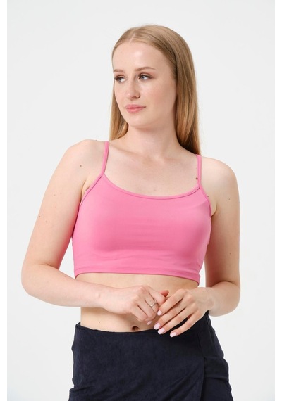 Kadın Kısa Crop Askılı Krop Pembe