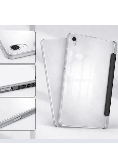 Samsung Galaxy P610 İle Uyumlu Tab S6 Lite 10.4 Şeffaf Arka Kapak Smart Cover Katlanabilir Standlı Darbe Emici Koruyucu Slim Tablet Kılıfı Akıllı Uyku Özellikli Siyah