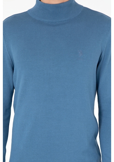 U.S. Polo Assn. Erkek Slim Fit Yarım Boğazlı Koyu Mavi Basic Kazak 50288887-VR032
