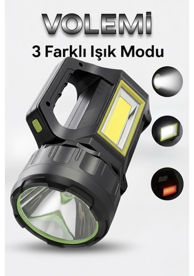 Volemi V-069 Uzun Menzilli Şarjlı Kamp Lambası El Feneri Deprem, Acil Durum, Bahçe Ve Kamp Kullanımı Siyah