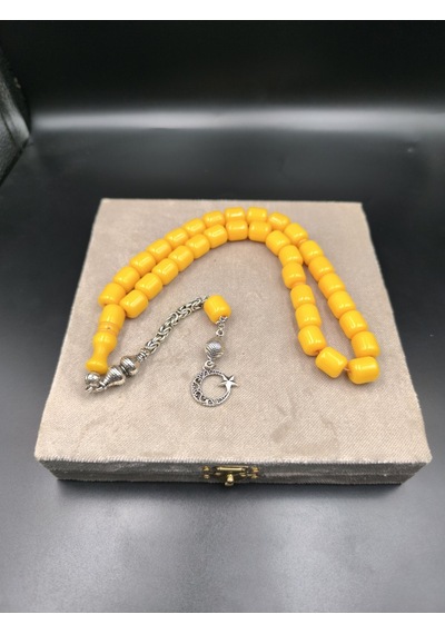 Osmanlı Benzetme Çubuk Sıkma Tesbih Bal Sarısı, 12,5x11 Mm Gümüş