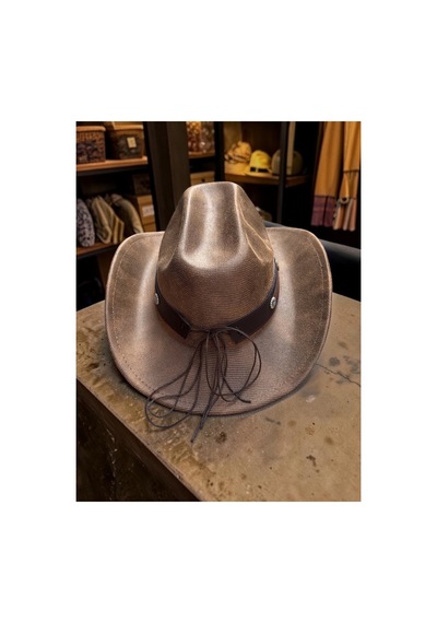 Gigi Luxe Kadın Camel Kovboy Şapkası Boğa Tokalı Deri Bantlı Vintage Western Şapka Kanvas Kahverengi Kahverengi
