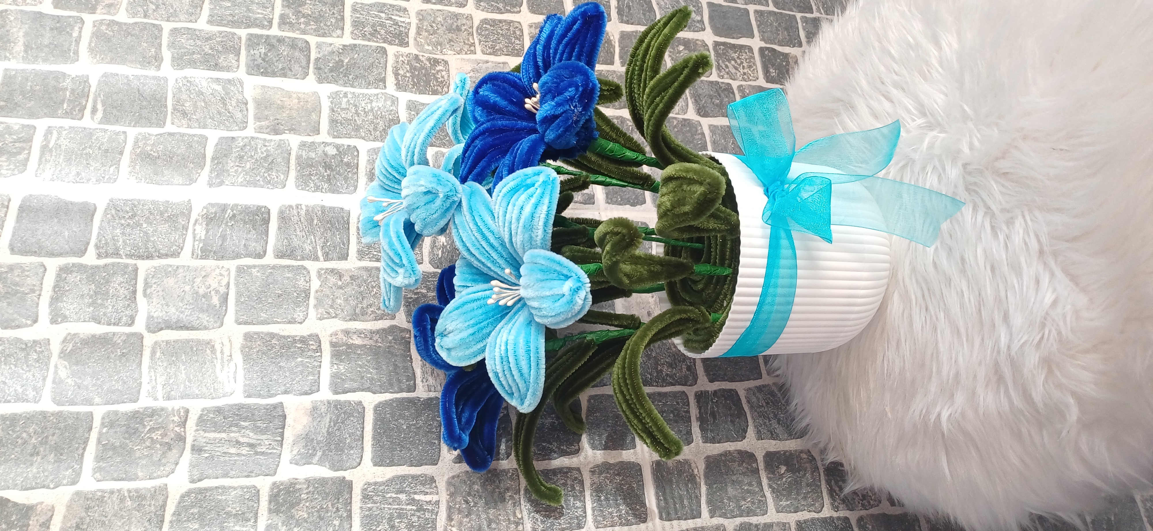 30 Cm-saksılı Yapay Çiçek , Geçmiş Olsun Çiçeği, Anneler Günü Çiçeği, Ev Hediyesi Çiçek, Dekoratif Masa Balkon Lacivert - Mavi