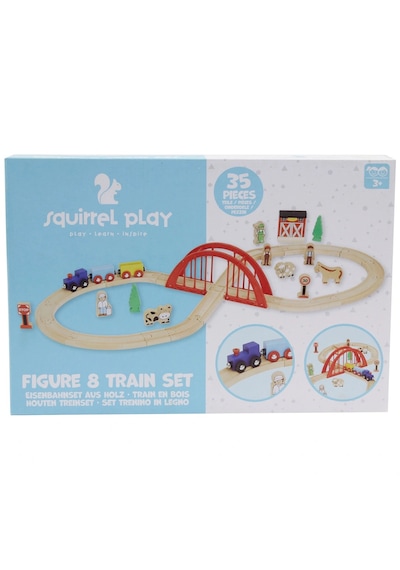 Squirrel Play 35 Parça Ahşap Tren Seti - 208 Cm Ray Uzunluğu - Köprülü Ve Figürlü Eğitici Oyuncak