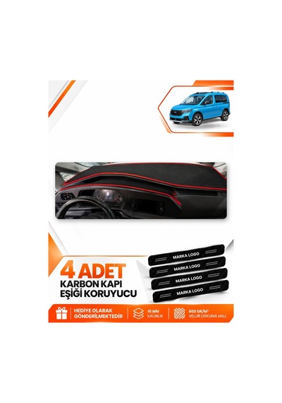 Ford Tourneo Connect 2023-2026 Uyumlu Ön Torpido Koruma Kılıfı Örtüsü - Siyah Kırmızı