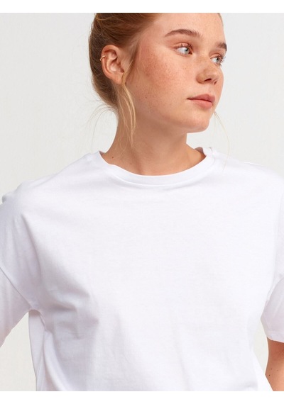 Dilvin Bisiklet Yaka Kısa Tshirt Beyaz
