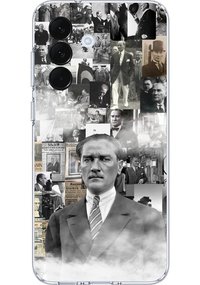 Samsung Galaxy A57 Uyumlu Mustafa Kemal Atatürk Kolaj Baskılı Silikon Kılıf Renkli
