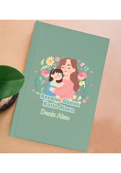 Bk Gift Kişiye Özel İsimli Dtf Anneler Günü Tasarımlı Yeşil Sert Kapaklı Defter-4, Anneye Hediye Kobitmeyencom30666 Bk Gift