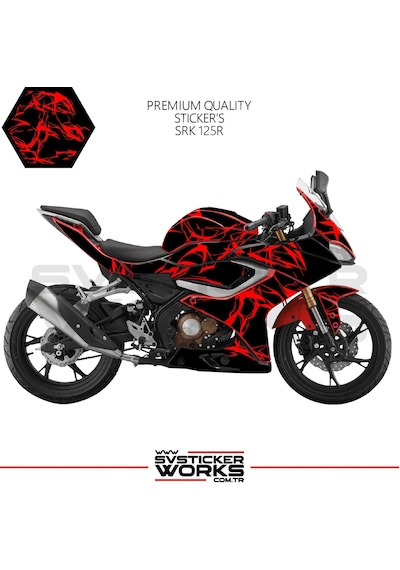 Rks Srk 125r Kaplama Sticker Şimşek Yıldırım Motor Kaplama Modeli Hazır Kit Kırmızı
