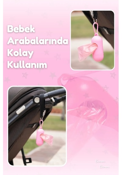 Bamm Bamm Çanta Boy Kirli Bebek Bezi Çöp Poşeti ve Taşıma Çantası (Pembe)