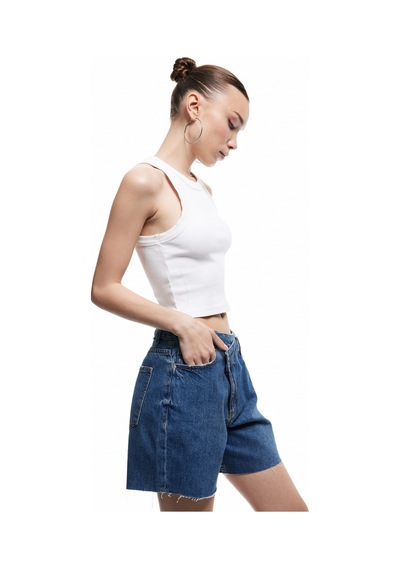 Koton Asimetrik Düğme Detaylı Cepli Mini Denim Şort Orta İndigo 5sal40295md Indigo
