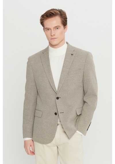 Premıum Altınyıldız Erkek Bej Yünlü Regular Fit Mono Yaka Kapak Cepli Armürlü Blazer Ceket
