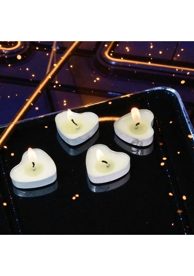 50 Adet Beyaz Kalpli Tea Light Mum Kalpli Beyaz Mum Kalpli Tealight Mum Yılbaşı Mumları Romantik Mum Beyaz