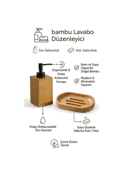 Kamptek Ahşap Atolyesinden Mutfak Sıvı Sabunluk 100 Ml Katı Sabunluk Set 2li Bej