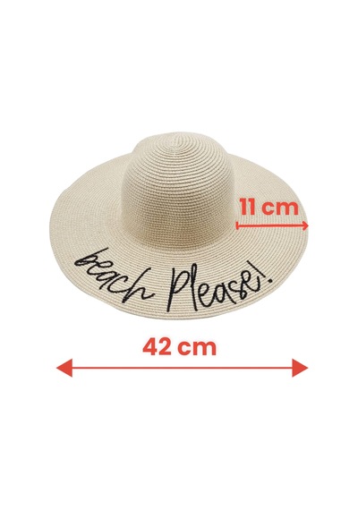 Tezzgelsin Kadın Beach Please Nakış İşlemeli Hasır Şapka Bej