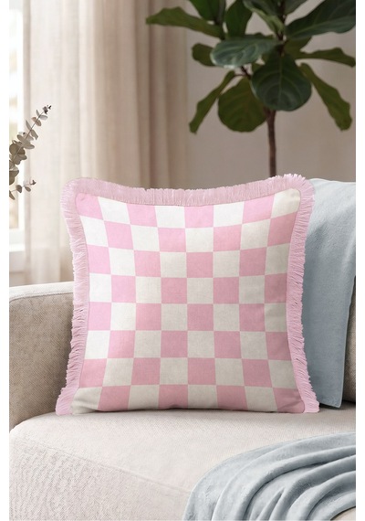Damalı Retro Şık Saçaklı Yastık Kılıfı - Geometrik Pop Art Pembe Beyaz Pembe Püsküllü Kırlent Kılıfı Puslu Kanyon Aura Damalı Retro Şık Saçaklı Yastık Kılıfı - Geometrik Pop Art Pembe Beyaz Pembe Püsküllü Kırlent Kılıfı Puslu Kanyon Aura