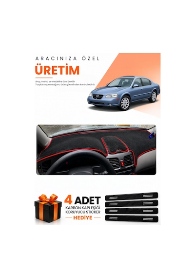 Nissan Maxima A33 1999-2003 Uyumlu Torpido Koruma Örtüsü Oto Kılıfı - Siyah Kırmızı