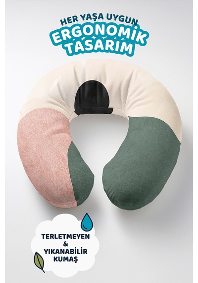 Soyut Pastel Renkli Pamuklu Boyun Yastığı - Modern Minimalist Yeşil Pembe Seyahat Yastığı Tozlu Fırtına Koyu Yeşil