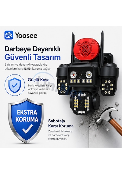 Uninet 4k Pro 16mp 4 Kameralı Wifi Güvenlik Sistemi 3 Sabit + 1 Ptz, 360 Izleme, Renkli Gece Görüşü Ve Ip66