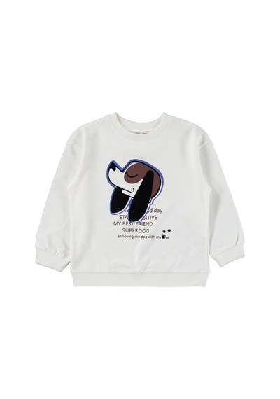 Silversun Kids Silversun Köpek Baskılı 2-7 Yaş Sweatshirt - Ekru