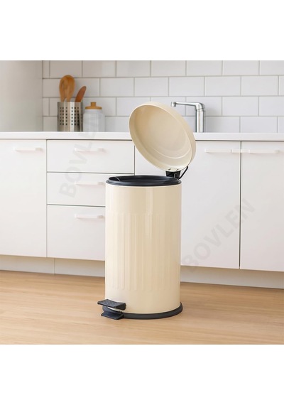 16 Litre Vintage Metal Çıkarılabilir Kovalı Çöp Kovası Krem