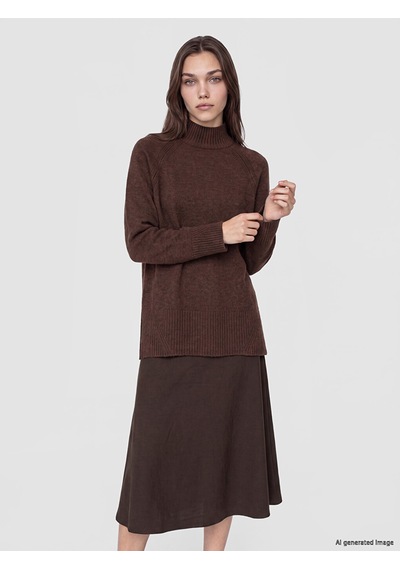 Lcw Modest Kahverengi Yarım Balıkçı Yaka Oversize Kadın Triko Tunik Xl-2xl