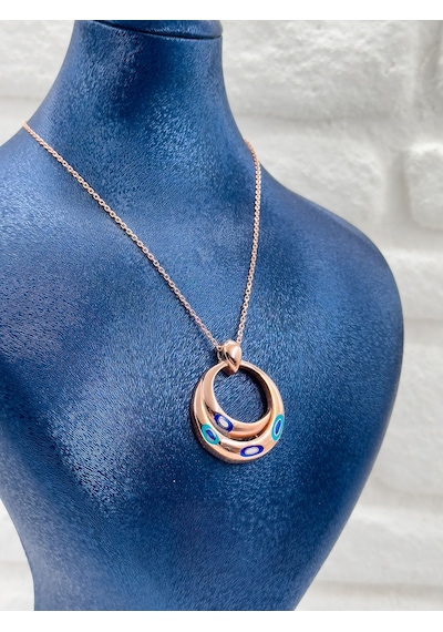 Rose Gold Tasarım Nazar Boncuklu Kadın Gümüş Kolye Rose