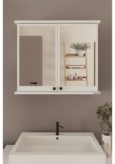 Furniqo Ad-1 Lavabo Üstü Aynalı Banyo Dolabı Beyaz