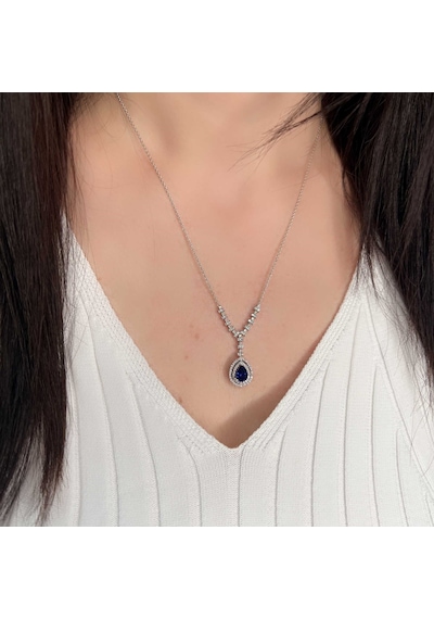 Damla Safir Ve Pırlanta Taşlı Kolye Pk43
