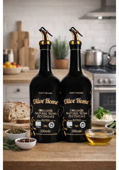 Olive Home Amber Yağdanlık Cam Şişe 2 X 500ml Zeytinyağı Sıvıyağ Şişesi Yağlık 2'li Set Siyah