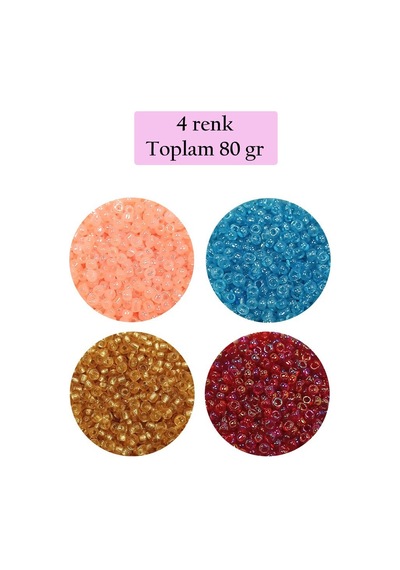 Dökme Cam Kum Boncuk 11/0 2 Mm - 4 Renk - Toplam 80 Gram - Bnc405 Diğer