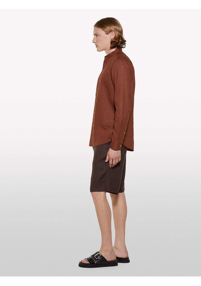 %100 Keten Slim Fit Bermuda Şort Erkek Kahverengi Şort - 325p4aghs9010