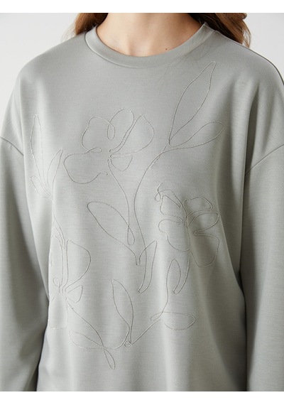 Lcwaıkıkı Classic Haki Bisiklet Yaka Kadın Sweatshirt Tunik