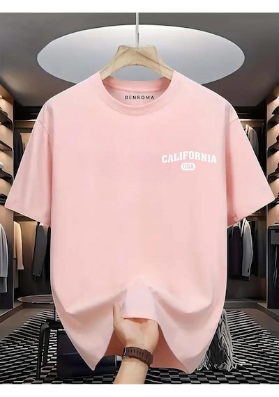 Calıfornia Usa Baskılı Oversize Tişört Pembe