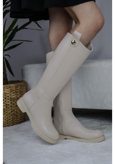 Asmi Shoes Kadın Milano Diz Boyu Çizme Krem Krem