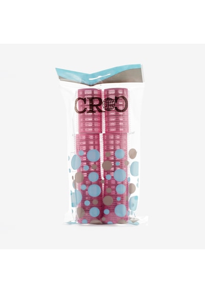 Croc 1202 Pembe Cırtlı Bigudi 6lı Çap 3,5cm +10lu Plastik Saç Pensi Pembe