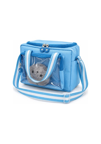 Çocuk Termal Okul Beslenme Çantası Şeffaf Cepli Peluş Aksesuarlı Omuz Askılı Lunch Bag Mavi