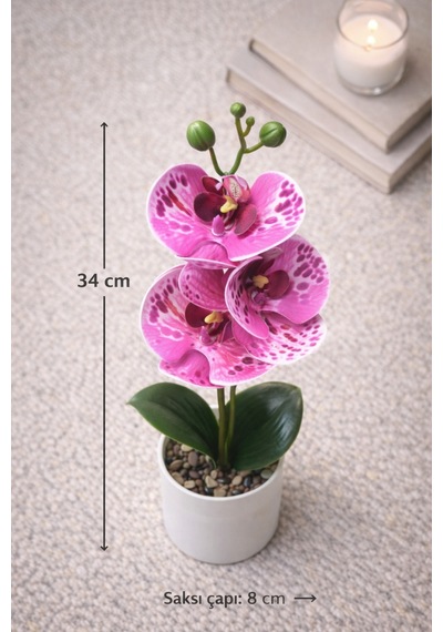 Yapay Orkide Saksılı 34 Cm 3 Başlı Dekoratif Çiçek Gerçek Görünümlü Phalaenopsis Orkide